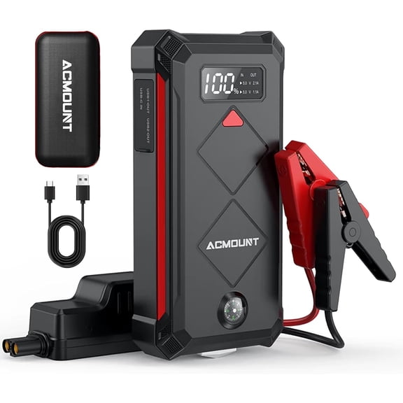 P100 Car Jump Starter, 5000A Peak Lithium Jump Starter Battery Pack for Up to 10.0L Gas or 8.0L Diesel Engine, Safe 12V Portable Battery Starter Power Pack with LED Screen & LED Light