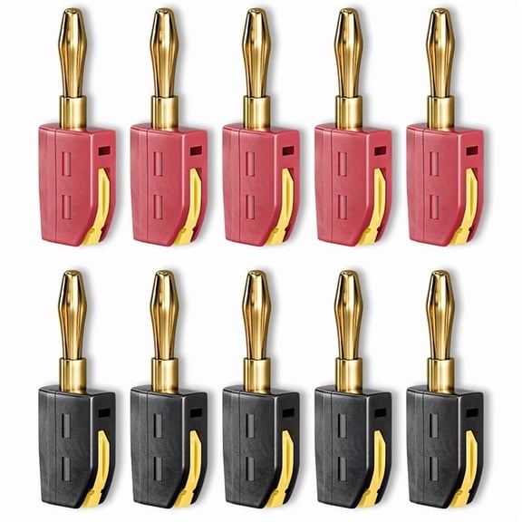 P10064 10PCS 4mm Banana Plug High Current Quick Connect Gold-Plated Banana Connector 32A Electrical Test,10 x 4mm banana plug,Red & Black