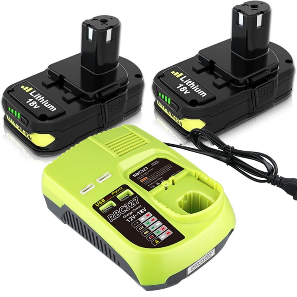 P102 3.6Ah 2Pack Lithium-ion Replacement for Ryobi 18V Battery and Charger Combo Compatible with Ryobi Battery and P117 Charger with Dual USB