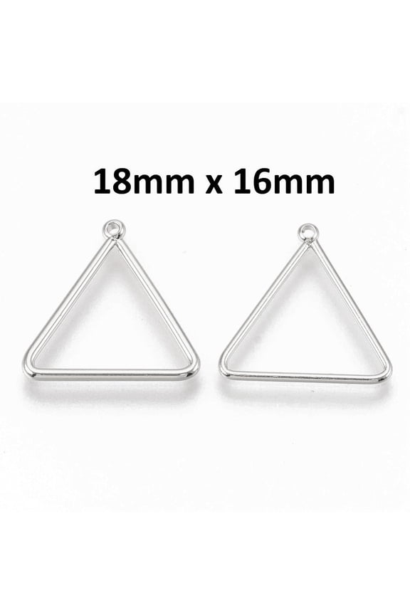 P1035 - 10 pcs. Silver Tone Real Platinum Plated Triangle Metal Dangle Charms Pendants - 18mm x 16mm - 0.71" - Great for Fringe Earrings and Dangles