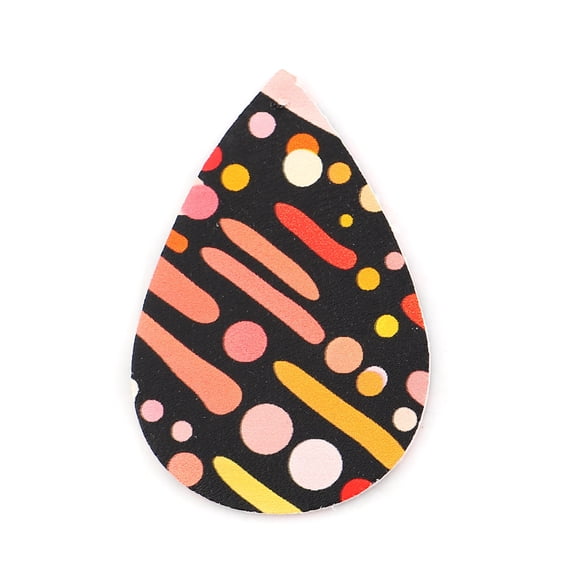 P1044 - 10 pcs. Black and Orange Stripe Dot Faux Leather Dangle Charms Pendants - Teardrop - 56mm (2.2") - Great for Earrings! Double Sided