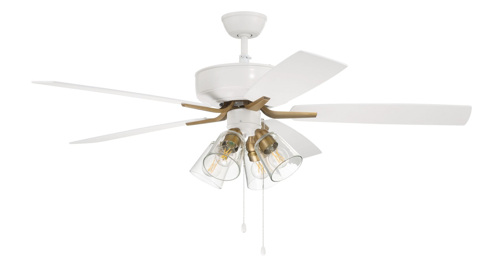 White Satin Brass 52" Ceiling Fan with Clear Glass Light
