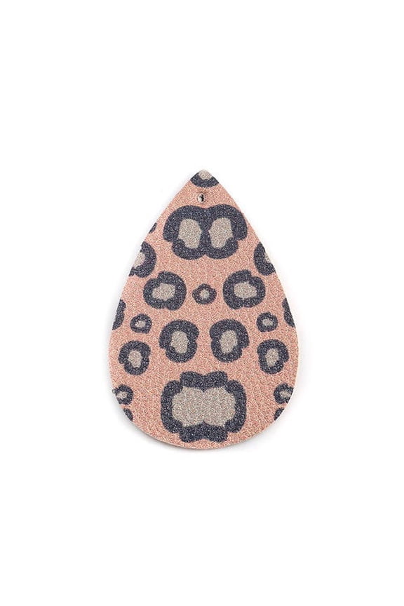 P1050 - 10 pcs. Leopard Faux Leather Dangle Charms Pendants - Teardrop - Black and Pink - 54mm (2.13") - Double Sided