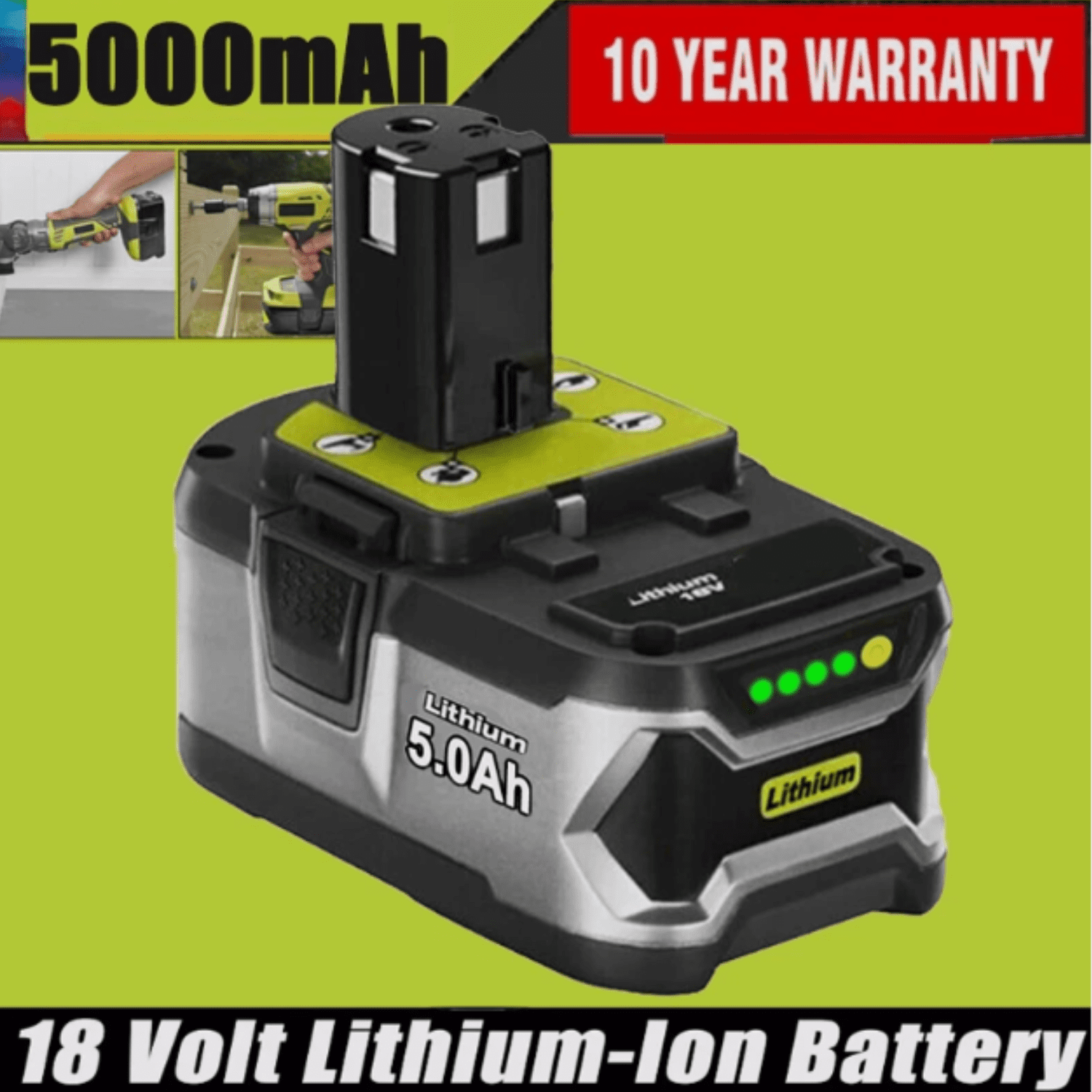 P108 18V 5.0Ah Battery Replacement for Ryobi 18V Li-ion Battery P104 P108 P102 P103 P105 P107 P109 P122 BPL-1815 with LED Indicator Compatible with Ryobi 18V Cordless Power Tool