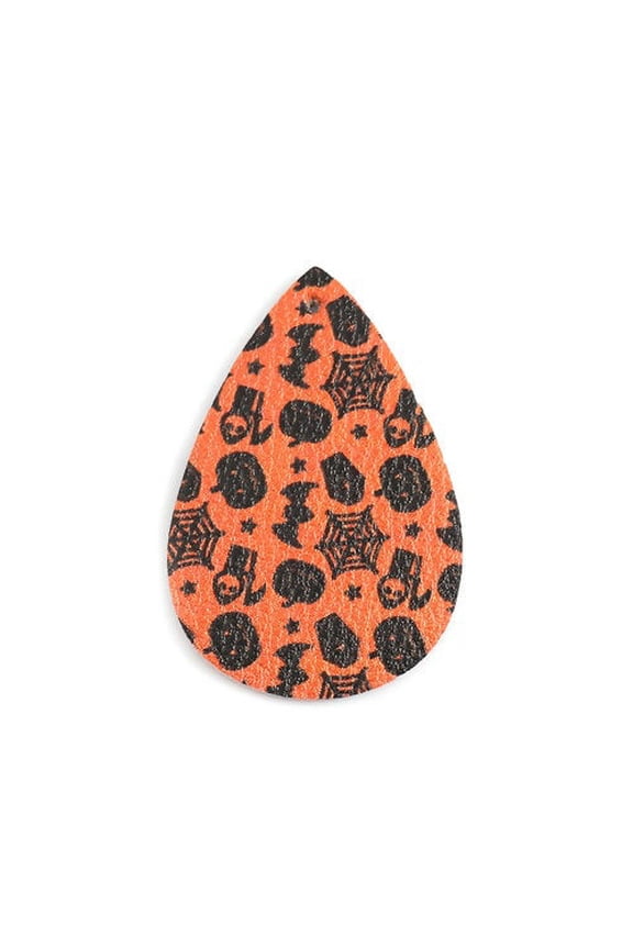 P1083 - 10 pcs. Orange Faux Leather Dangle Charms Pendants - Teardrop - Halloween - 56mm (2.2") - Great for Earrings or Dangles! Double-Sided - F