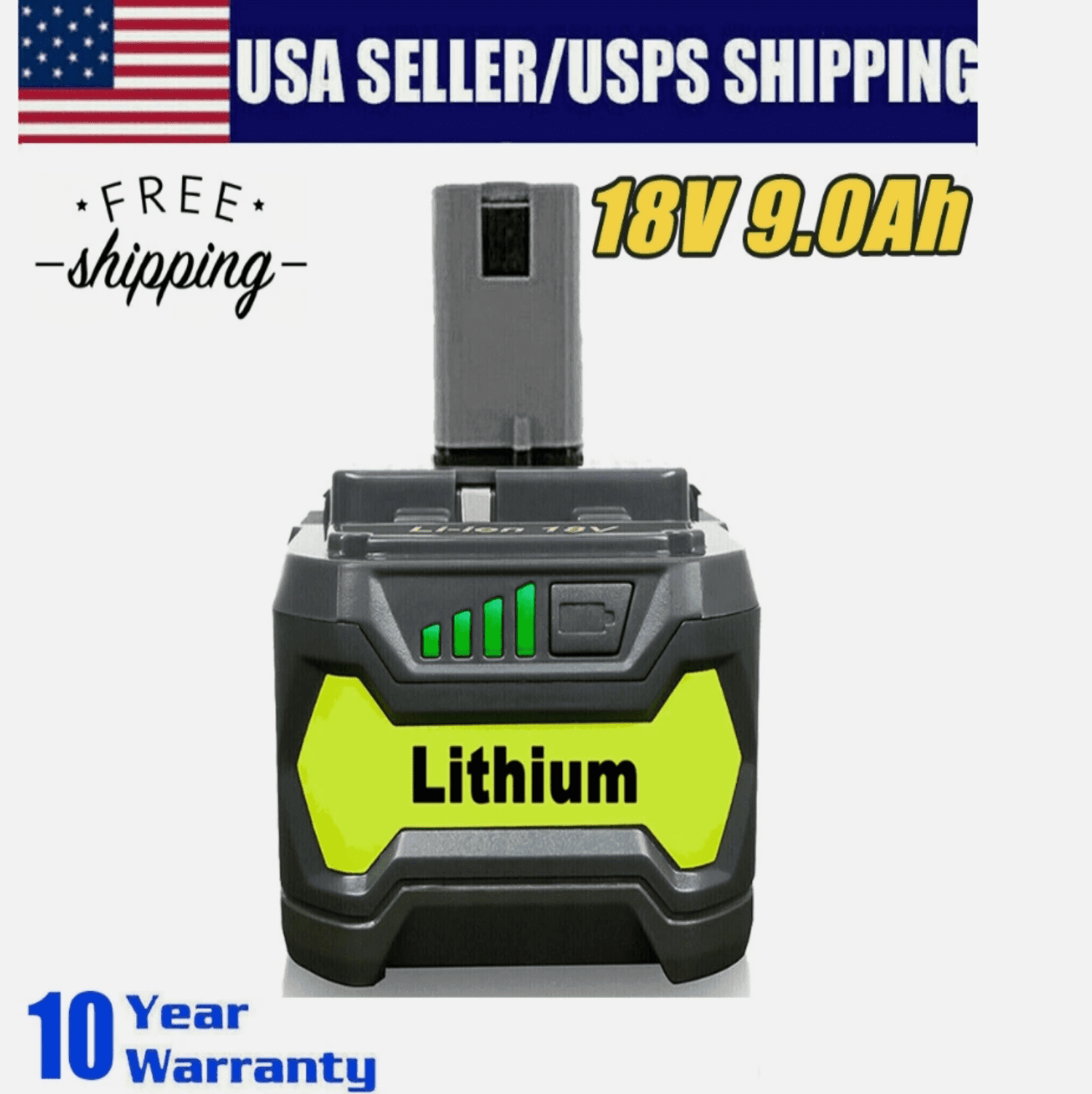 P109 18V 9.0Ah Lithium Replacement for Ryobi 18V Battery P102 P105 P107 P109 Compatible with Ryobi 18V Cordless Power Tools