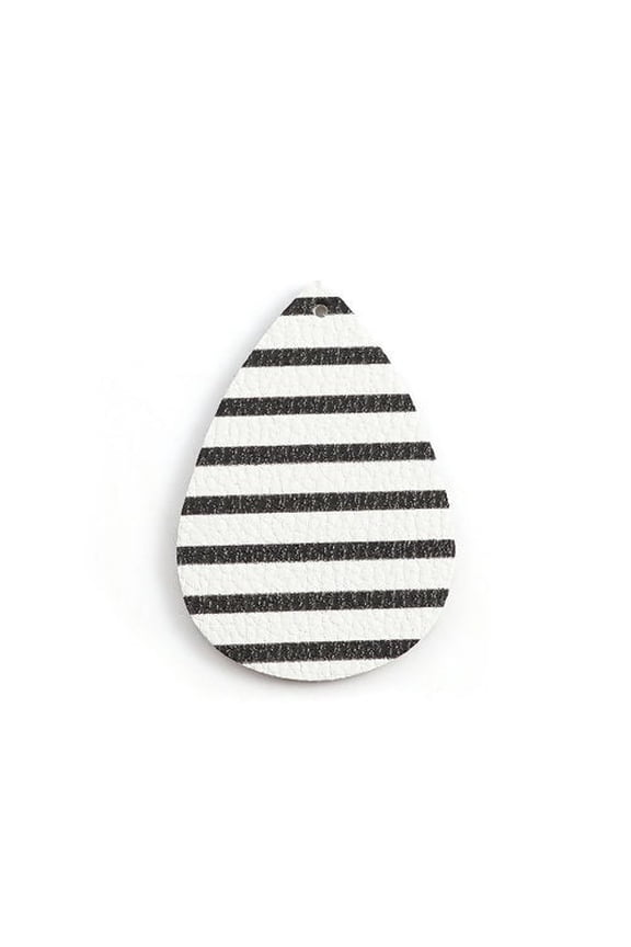 P1091 - 10 pcs. Black and White Stripe Faux Leather Dangle Charms Pendants - Teardrop - 56mm (2.2") - Great for Earrings! Double Sided - Style C