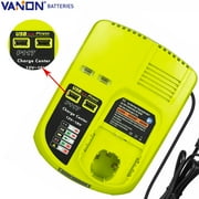 P117 18V One+ Dual Chemistry Fast Battery Charger P118 for Ryobi 12V-18V Lithium & Ni-Cd & Ni-Mh P100 P102 P108 with 2 USB Ports