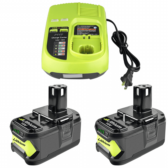 P117 Dual Chemistry Battery Charger Replacement for Ryobi 18V Battery Charger+ 2PACK FOR Ryobi 130429054 Battery 18V 5000mAh Li-ion Black P104