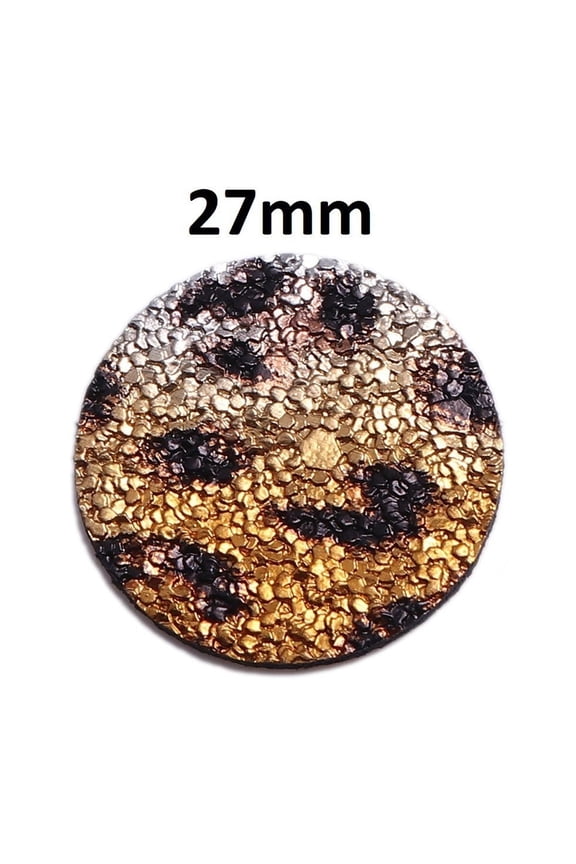 P1180 - 10 pcs. Gold and Black Leopard Glitter Faux Leather Dangle Charms Pendants - Circle - 27mm (1.06") - Double-Sided