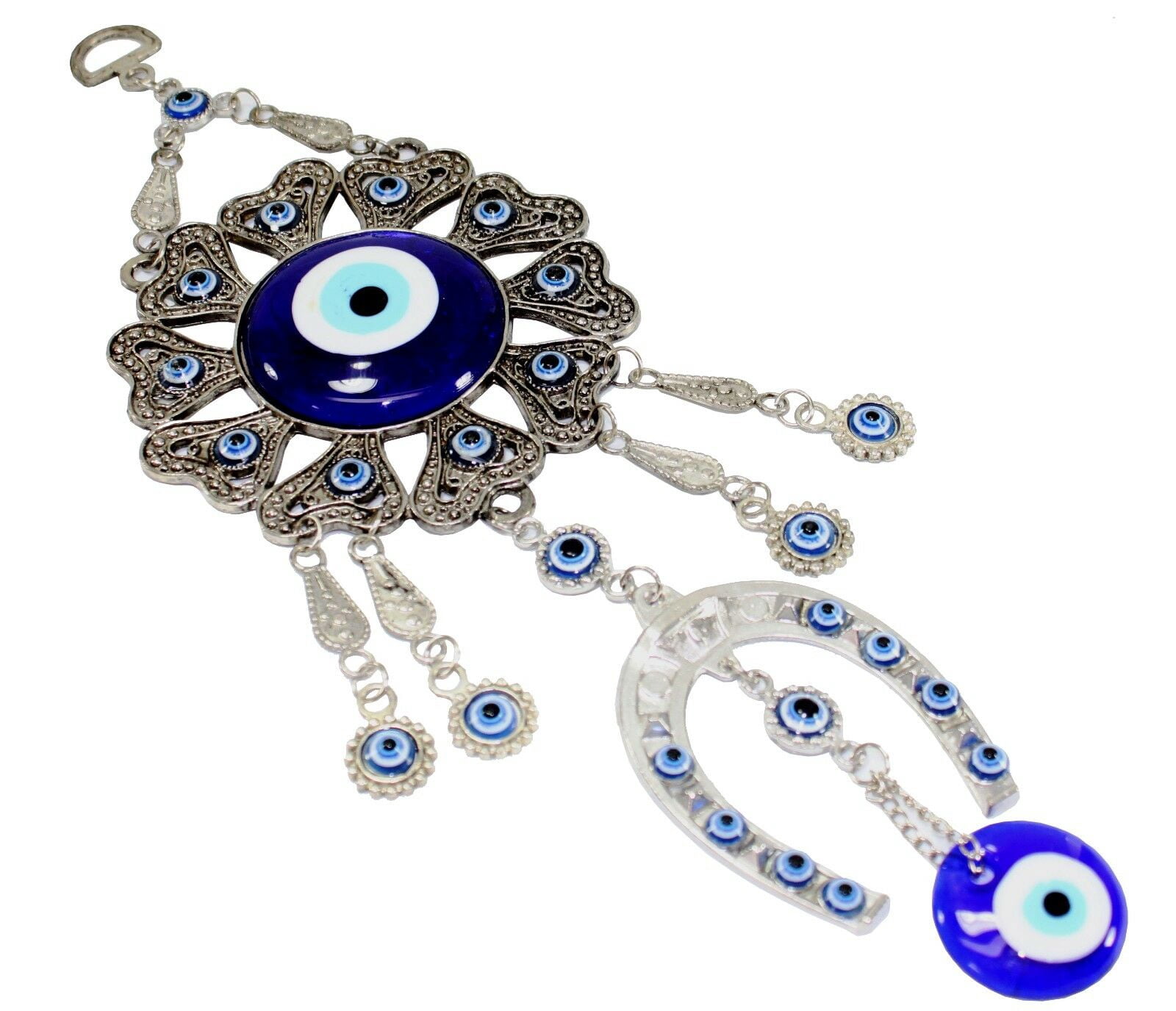 P11813 Turkish Blue Evil Eye Horseshoe Amulet Wall Hanging Decor Blessing Protection