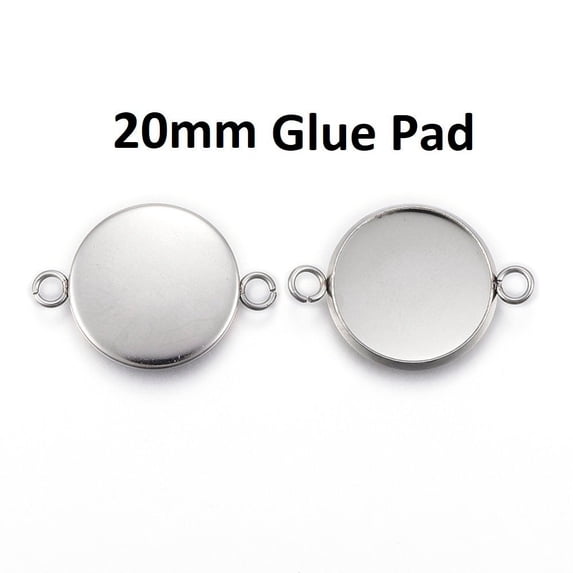 P1185 - 10 pcs. 304 Stainless Steel Silver Tone Circle Round Bezel Cabochon Cameo Connector Tags Trays - 20mm Glue Pad - Tarnish Resistant!