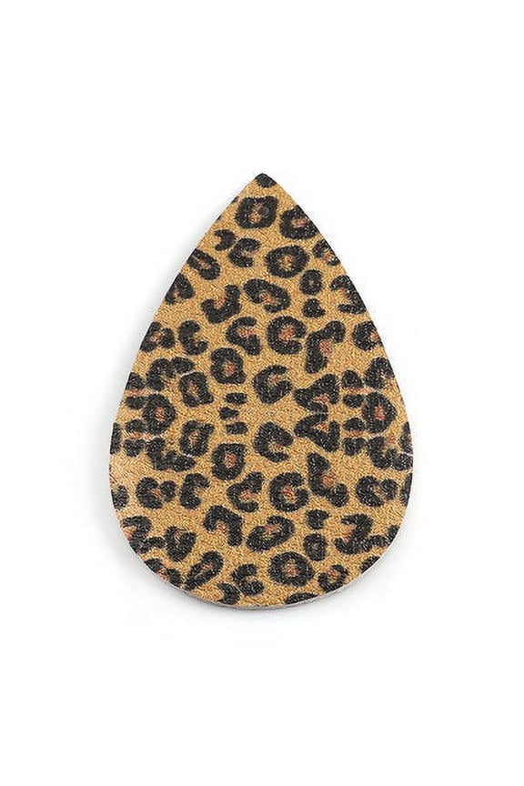 P1189 - 10 pcs. Leopard Faux Leather Dangle Charms Pendants - Teardrop - Black and Yellow - 54mm (2.13") - Double Sided