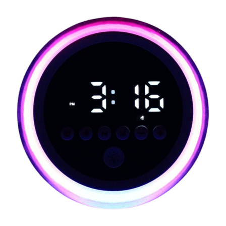Jaspertronics P12 Round Digital Alarm Clock Prtable Bluetooth Speaker Dimmable LED Light FM Radio with Timer Function - 1 Unit per pack