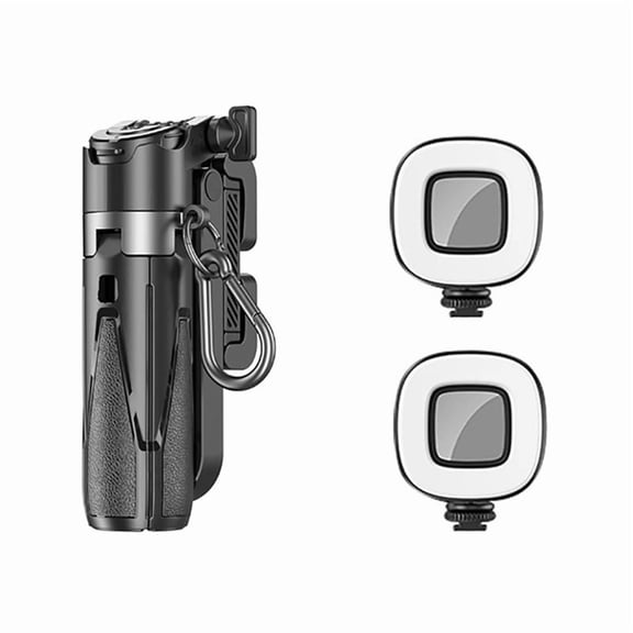 P15 Mini Selfie Stick Tripod, Extendable Grip Phone Tripod with Detachable Remote for Vlog Photography with 2 Light,1 * Phone Tripod kit (with 2 light),Black