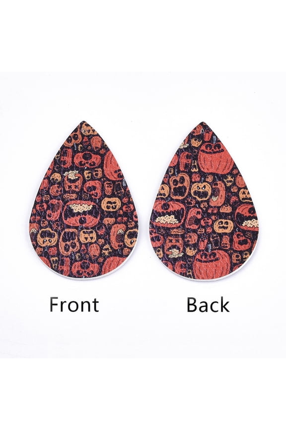 P158 - 10 pcs. Orange Faux Leather Dangle Charms Pendants - Teardrop - Halloween - 56mm (2.2") - Great for Earrings or Dangles! Double-Sided - B