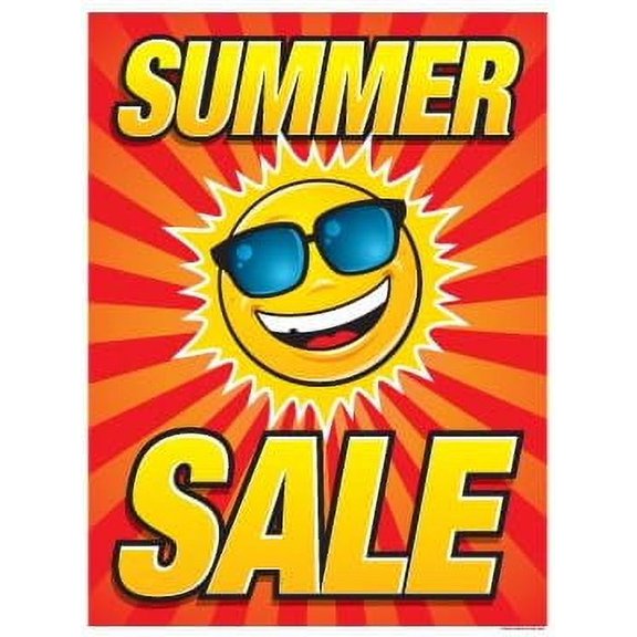 P15SUN Holiday Seasonal "Summer Sale Sun Design" Vinyl Window Sale Sign Posters Retail Business Store Signs (P15-22" x 28") Furniture Flooring Mattress Wholesale Indoor Signage