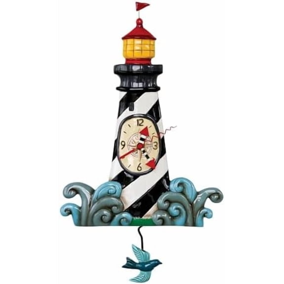 P1854 Augie's Light Whimsical Lighthouse Pendulum Wall Clock$$Home Decor, Kitchen, & Other