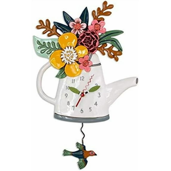 P1992 Swinging Pendulum Clock Blossoms 17.5 Inches X 11 Inches