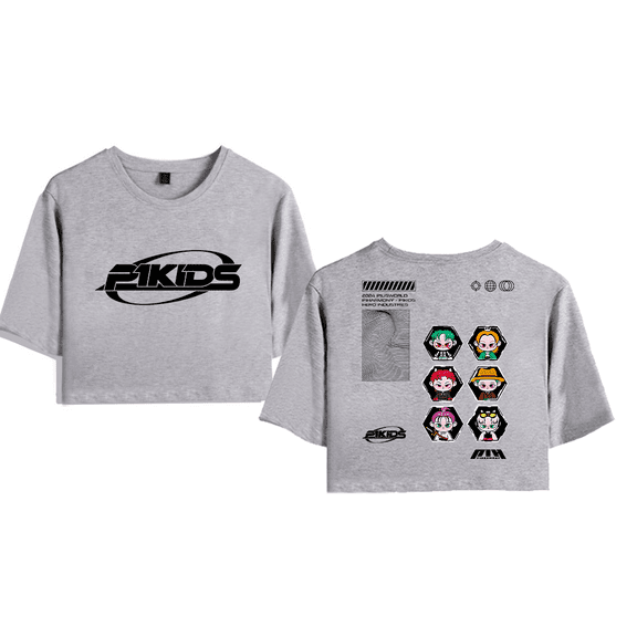 P1Harmony Merch Character Pikids Crop Top T-shirt Women Girl Team Cartoon Short Sleeve
