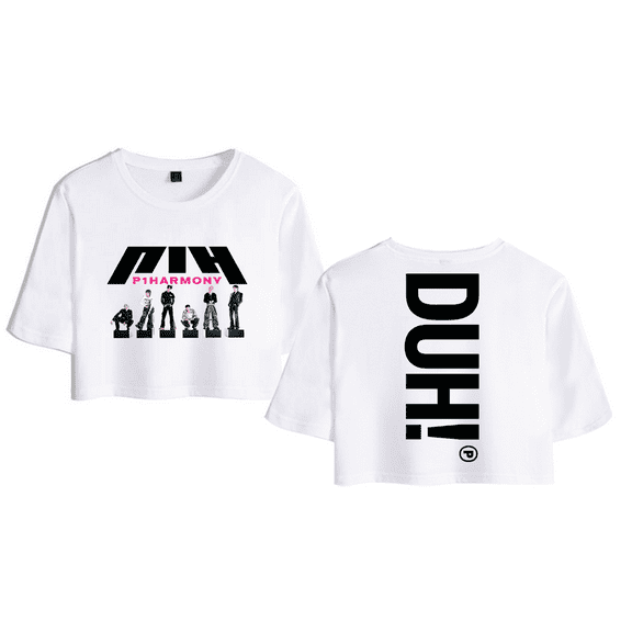 P1Harmony Merch Photos Crop Top T-shirt Women Girl Team Cartoon Short Sleeve