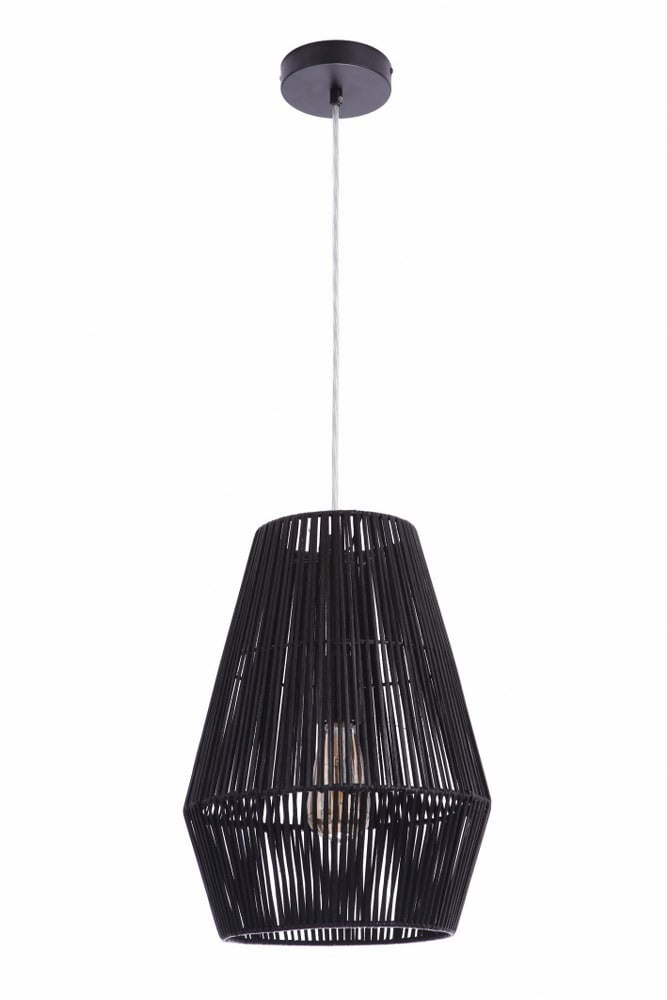 Flat Black Rattan and Iron Indoor/Outdoor Pendant Light