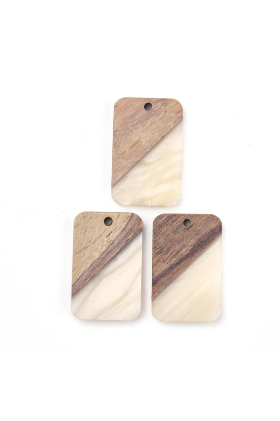 P2093 - 4 pcs. Ivory Resin and Wood Rectangle Flat Pendant - 28mm x 18mm - (1.1" x 0.71") - Great for Earrings and Necklaces!