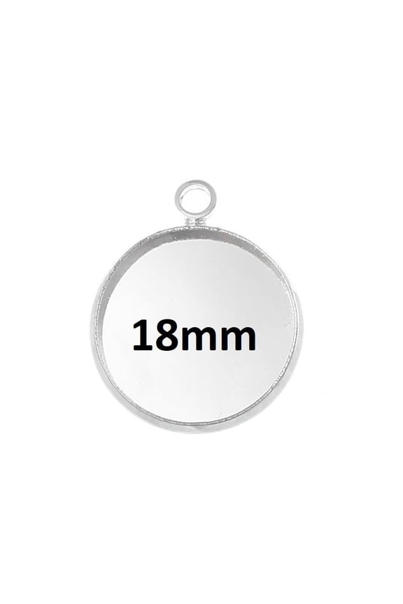 P220 - 10 pcs. Silver Plated Circle Round Bezel Cabochon Pendant Tags Trays - 18mm Glue Pad - Single Loop