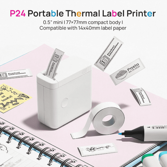 P24 Label Maker With 1 Roll Of Label Paper, Portable Wireless Label Printer For Storage, Office,Home, Storage, Sticker Maker Mini Label Maker With Multiple Templates