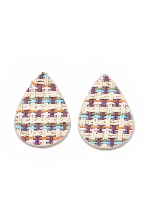 P246 - 10 pcs. Multicolor Faux Leather Dangle Charms Pendants - Teardrop Embroidered Weave - 56mm (2.2") - Great for Earrings or Dangles!