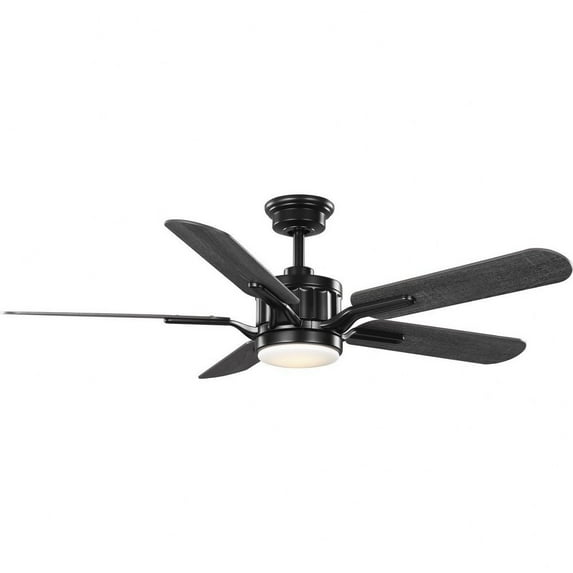 Progress Lighting Claret 5-Light Ceiling Fan, Matte Black/American Walnut, Integrated LED, Reversible Blades