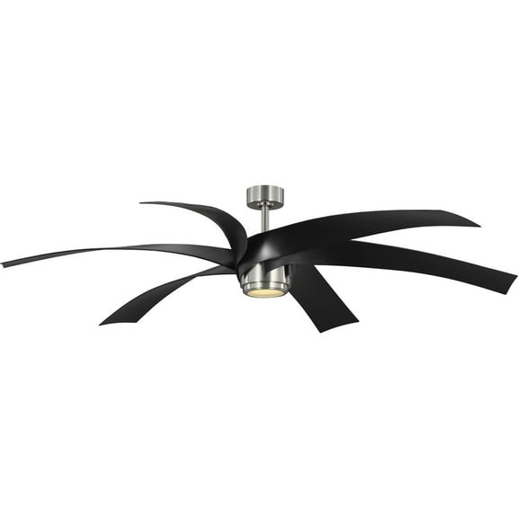 Progress Lighting Insigna 6-Light LED Ceiling Fan, Brushed Nickel, Matte Black Blades, Remote Control