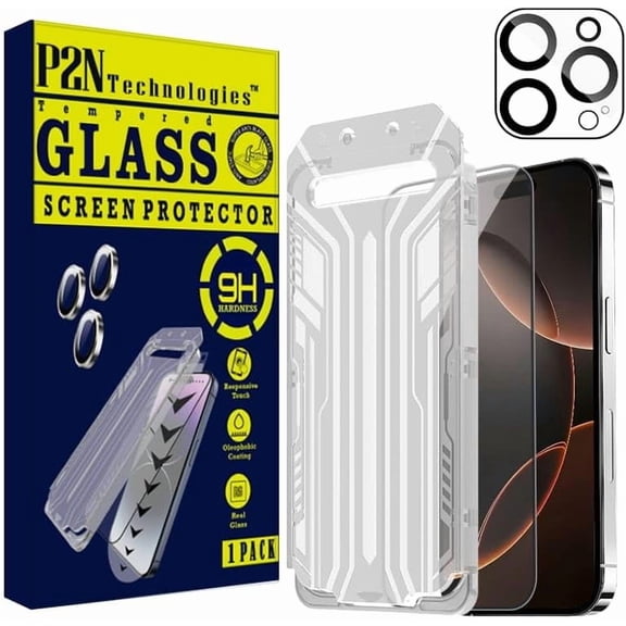 P2N Screen & Camera Lens Protector for iPhone 15 Pro Max (6.9") – 9H Tempered Glass, Easy Install Frame, Case-Friendly, HD Clarity, Anti-Fingerprint, Scratch Resistant, Bubble-Free (1+1 Pack)