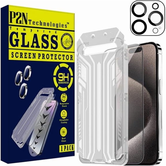 P2N Screen & Camera Lens Protector for iPhone 16 Pro (6.1") 9H Tempered Glass, Easy Install Frame, Case-Friendly, HD Clarity, Anti-Fingerprint, Scratch Resistant, Bubble-Free (1+1 Pack)