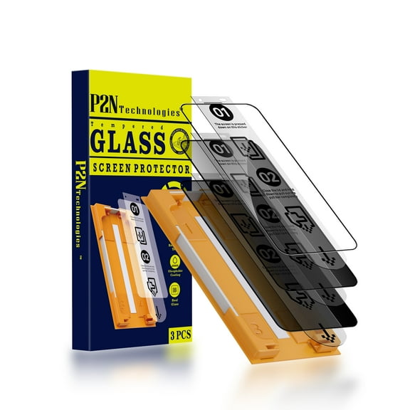 P2N Screen Protector for iPhone 17 (6.3 inch) - 2 Clear + 1 Privacy 9H Tempered Glass, Easy Install Frame, Case-Friendly, HD Clarity, Scratch & Fingerprint Resistant (3-Pack)