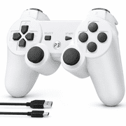 Wireless Controller Compatible with P3/PC,P3 Gamepad Joystick with Double Vibration,Charging Cable for P3/PC,White