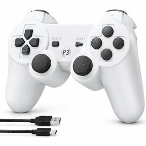 Wireless Controller Compatible with P3/PC,P3 Gamepad Joystick with Double Vibration,Charging Cable for P3/PC,White