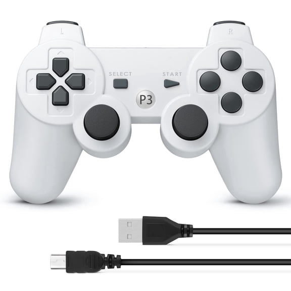 Wireless Controller Compatible with P3, Rechargable Remote Control Gamepad with Charging Cable for P3/PC,White