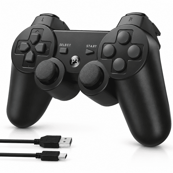 Wireless Controller Compatible with P3/PC,P3 Gamepad Joystick with Double Vibration,Charging Cable for P3/PC,Black