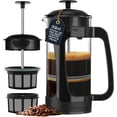 thumbnail image 1 of P3 French Press Coffee Maker – Patented Double Micro-Filter f Grit-Free Brew, Heat Resistant thicker Bosilicate Glass Coffee press – (Black 32 oz), 1 of 4