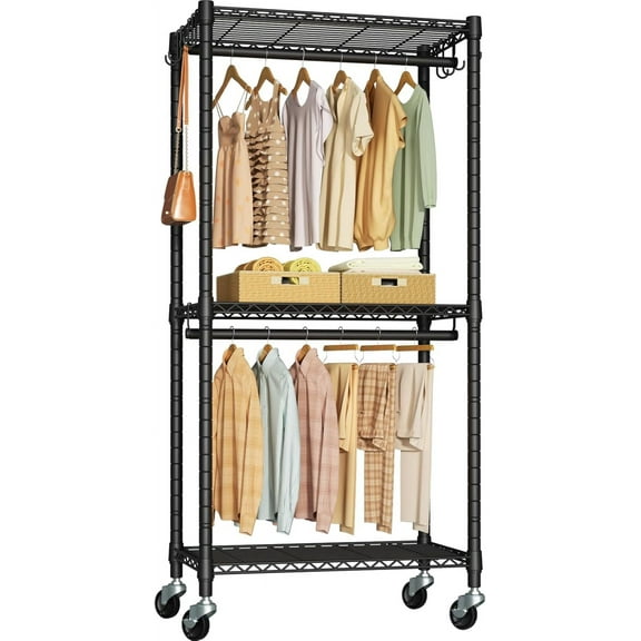 P3 Mini Rolling Clothes Rack, Clothing Racks for  Clothes,  Garment Rack with Wheels, Freestanding Portable Closet Rack 23.6'' W x 14'' D x 78.5'' H,  Load 430 Lbs, Black