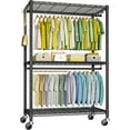 thumbnail image 1 of P3 Plus Rolling Clothes Rack, Clothing Racks for Hanging Clothes, Heavy Duty Garment Rack with Wheels, Freestanding Portable Closet Rack 45" W x 14" D x 78.5" H, Max Load 480 LBS, Black, 1 of 18