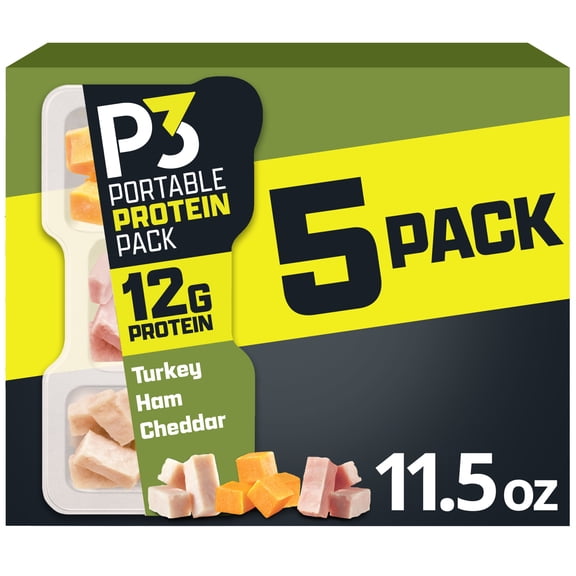 P3 Portable Protein Pack with Turkey, Ham & Cheddar Cheese, 5 Count Pack, 2.3 oz Trays