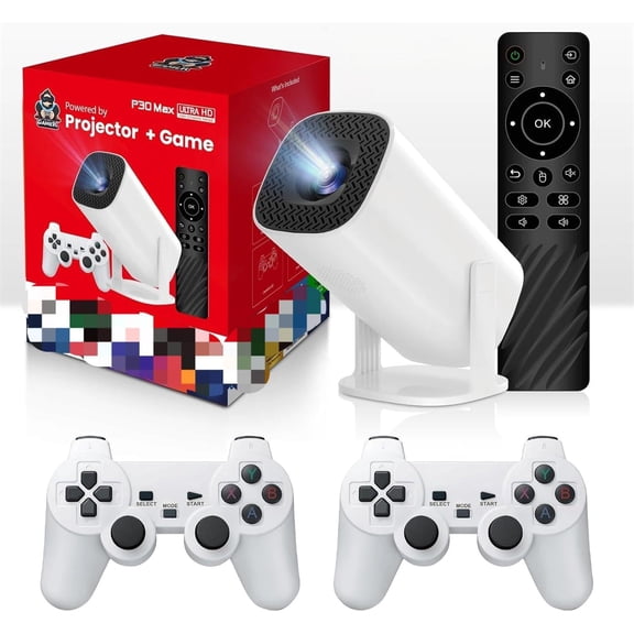 P30 MAX Projector With 2 gamepads Android 11 Wifi6 BT Home Theater Office Outdoor Smart Portable 4K HD Projector35000+Games