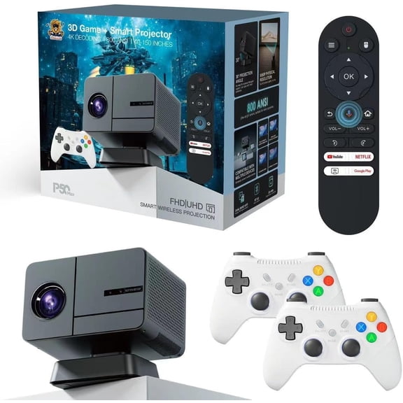 P30 MAX Projector With 2 gamepads Android 11 Wifi6 BT Home Theater Office Outdoor Smart Portable 4K HD Projector35000+Games