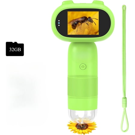 P30 Microscope for Kids, Portable 1000X 2 LCD Digital Microscope for Slides, HD Camera & Video, Pocket Magnifying Glass with Light, Handheld Magnifier for Home Science Education