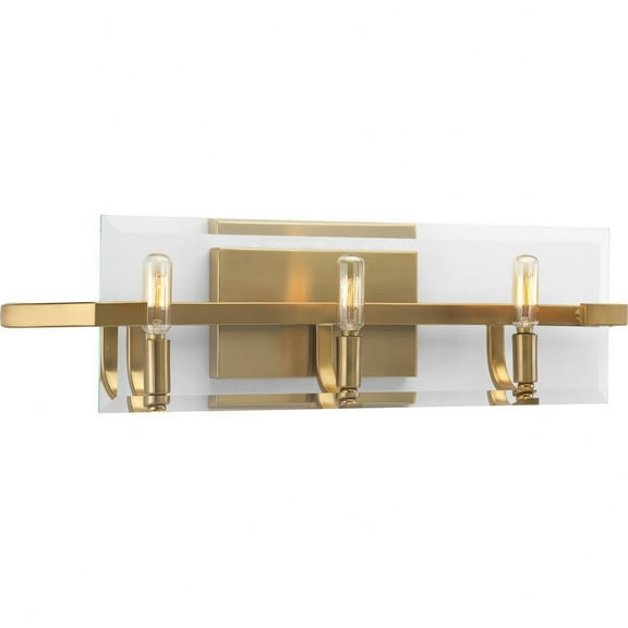 Progress Lighting Cahill 3-Light Bath Vanity, Brushed Bronze, Clear Beveled Glass Panels