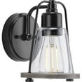 thumbnail image 1 of Progress Lighting Conway 1-Light Matte Black Wall Sconce, Clear Seeded Glass Shade, 1 of 2