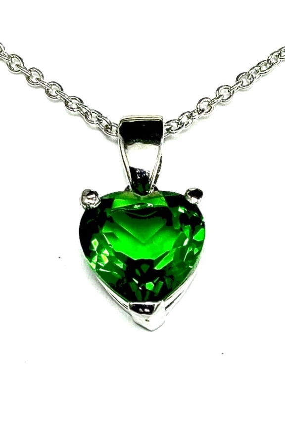 P30808 Classic Green Mt St Helens Helenite Heart Shape 8mm Sterling Silver Pendant Gift for Her