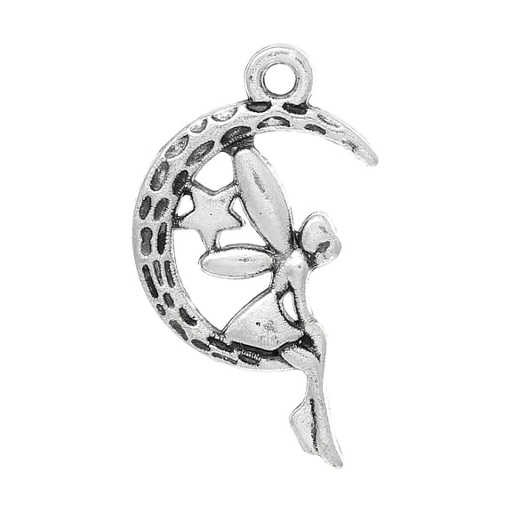 P311 - 50 pcs. Antique Silver Angel Moon Charms Pendants - 25mm X 15mm (1 inch)